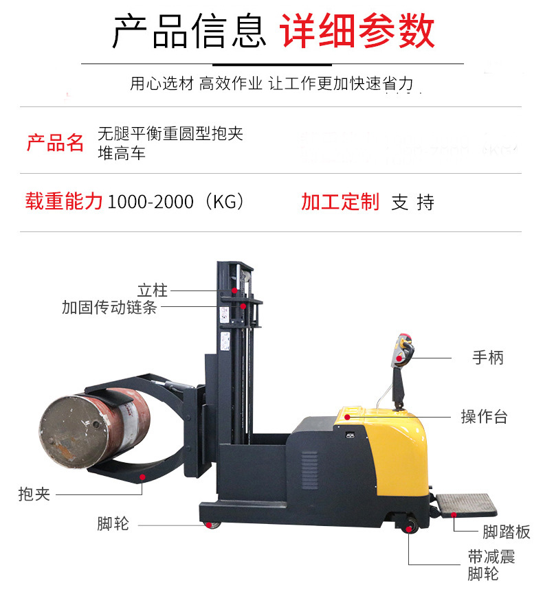 無腿平衡重圓型抱夾電動堆高車